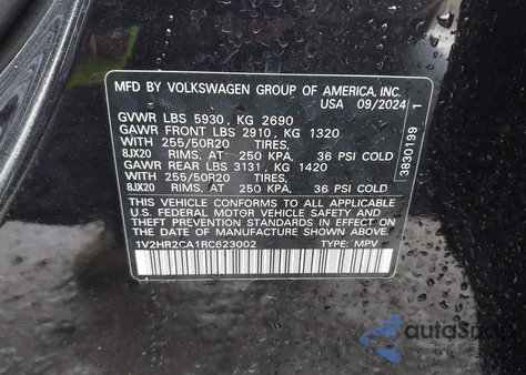 2024 Volkswagen Atlas 2.0T Se W/Technology z USA, uszkodzony, nr VIN 1V2HR2CA1RC623002